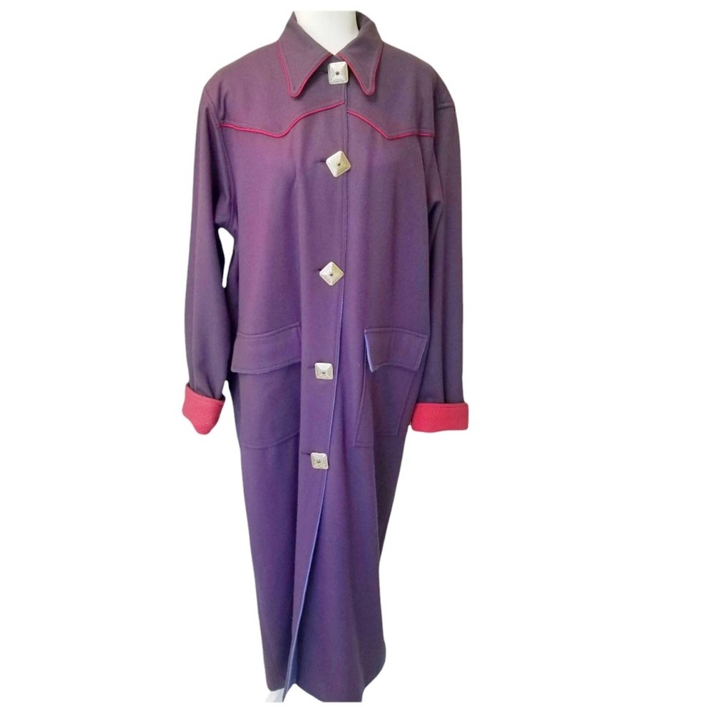 Wool Purple Duster Coat Silver Concho Buttons Accent Size LARGE
